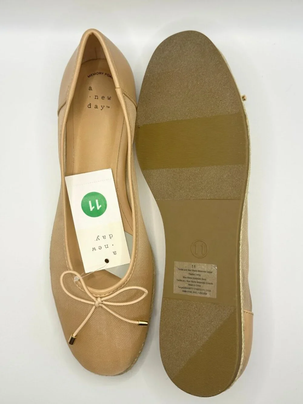 A New Day Beige Mesh Bow Espadrille Ballet Flats Balletcore Coquette Ballerina